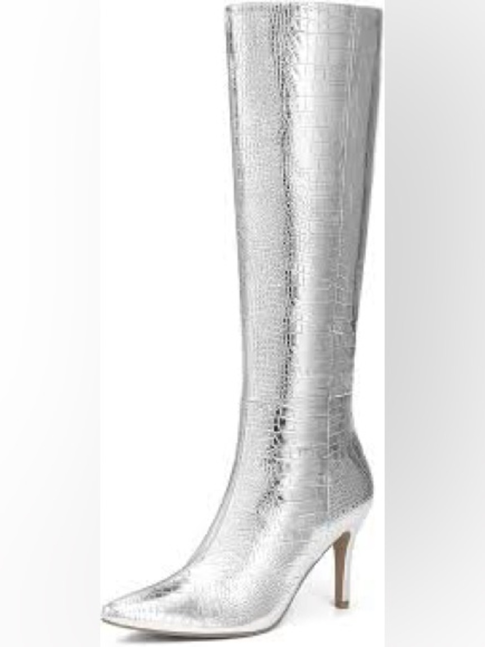 Silver Textured Over-the-Knee Stiletto Boots